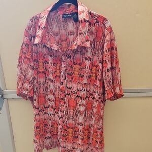 Maggie Barnes Coral and Black Snake-Print Blouse